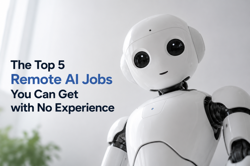 A friendly white AI robot looking downward with a welcoming expression.